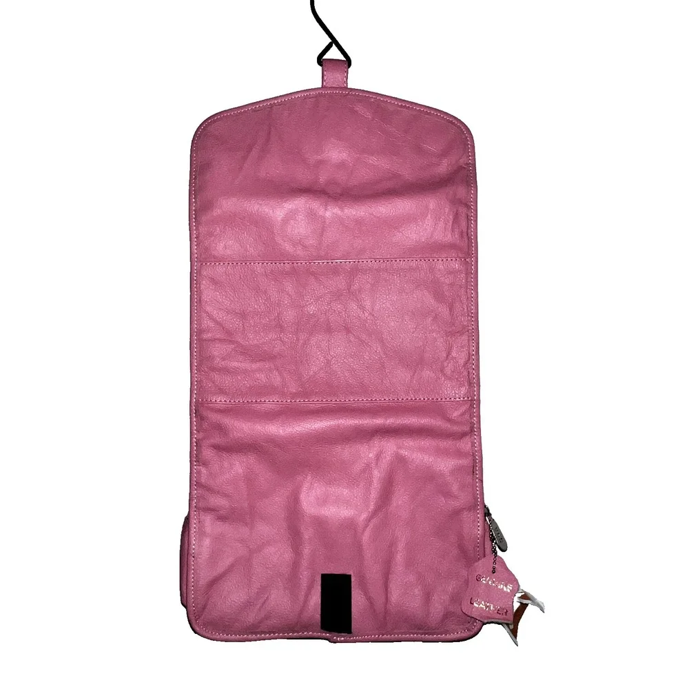 American Procurement Co Pink Leather Travelers Hanging Toiletry Bag Organizer